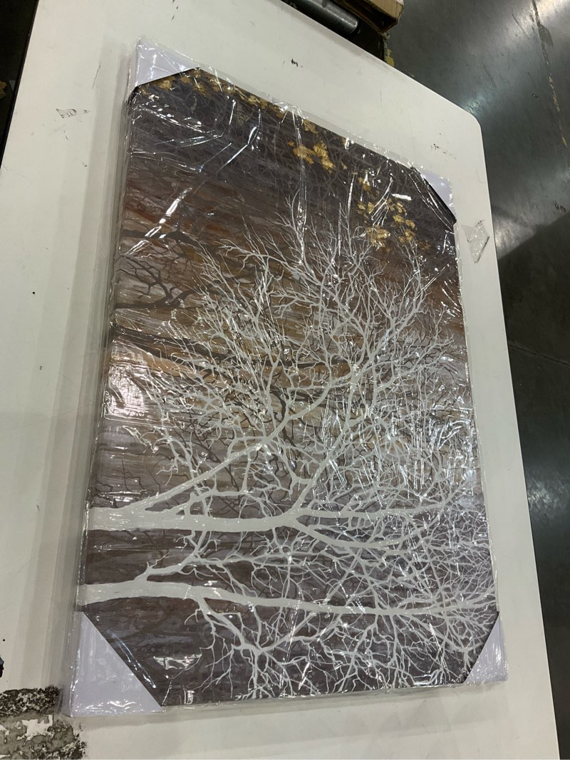 Condition photo showing New/Like New for Yihui Arts Canvas Wall Art Hand Painted White Tree Pictures Brown Forest Painting Modern Abstract Landscape Nature Artwork for Bedroom Bathroom Home Office Living Room Decorations 28"L x 20"W Brown Tree