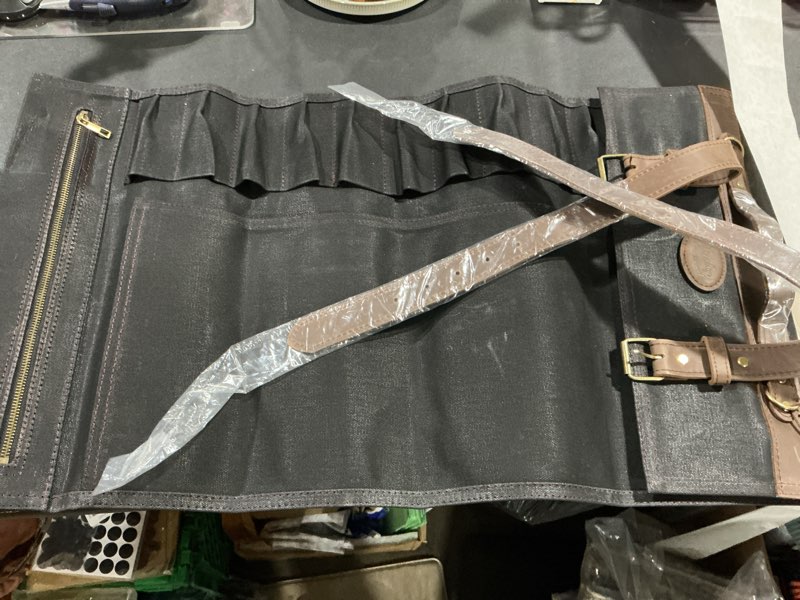 Condition photo showing Good Condition for barillio bartender bag (without tools) - stylish, waxed canvas, roll up traveling bar bag for carrying bar tools and cocktail shaker set with shoulder strap - portable travel bartending roll grey