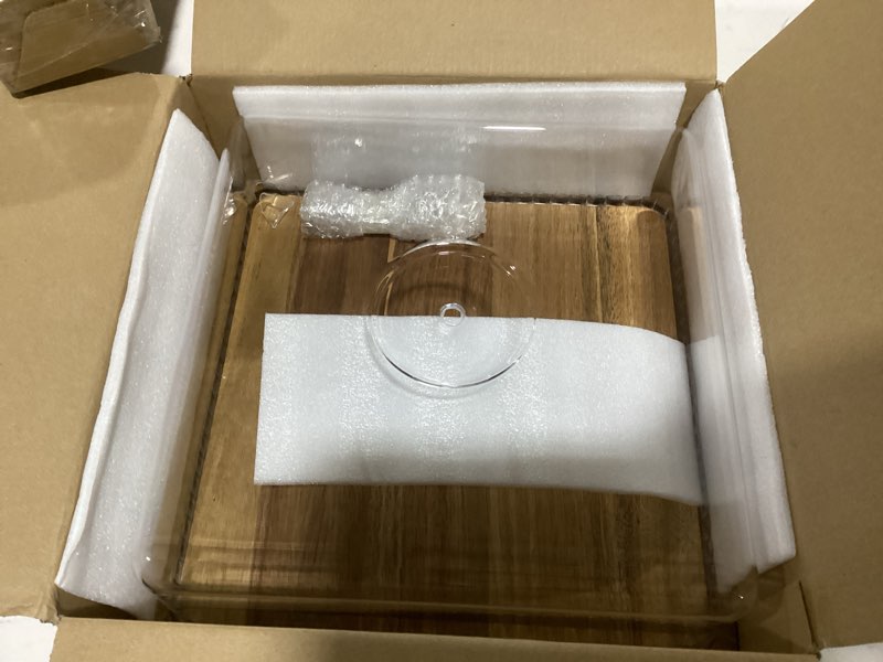 Condition photo showing New/Like New for lity cake stand with lid, 11.6? square small-sized cake holder, acacia solid wood dessert table display set, charcuterie board for cheese ,fruit platter, large acrylic cake dome cover 11.6" square