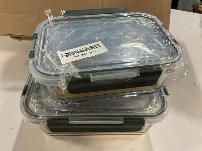 Condition photo showing Good Condition for ( incomple ) m mcirco 74.7oz(9.2 cup), 40.9oz(5 cup)& 19.3oz(2.4 cup) extra large glass food storage containers set with lids, 6 pack airtight glass storage container for microwave,oven,freezer dishwasher 6pcs