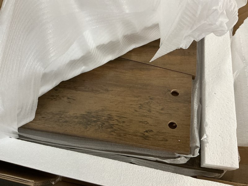 Condition photo showing As Is for little tree farmhouse coffee table, 47 inches wooden rectangular accent center tables with thick base, modern low cocktail tea furniture for living room (rustic brown)