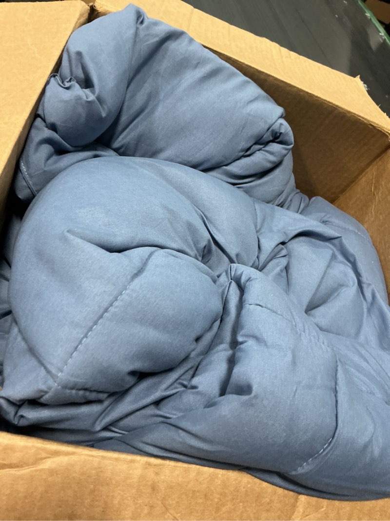 Condition photo showing As Is for taimit slate blue king comforter set - 7 pieces, bed in a bag bedding sets with all season soft quilted warm fluffy comforter,flat sheet,fitted sheet,2 pillow shams,2 pillowcases king slate blue