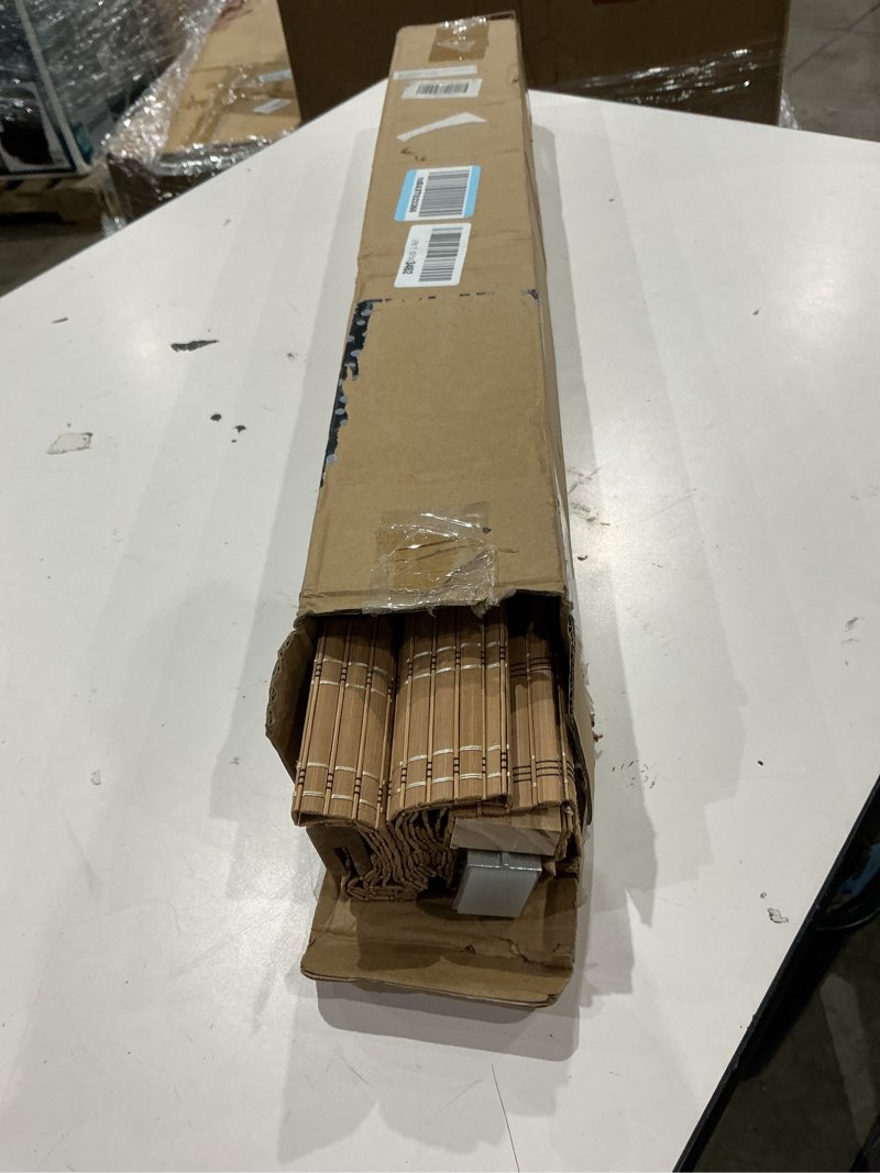 Condition photo showing As Is for lazblinds no tools no drill cordless bamboo roman shades, light filtering window treatment, roll up bamboo blinds for windows 29'' w x 48'' h, brown light filtering-brown206 29" w x 48" h
