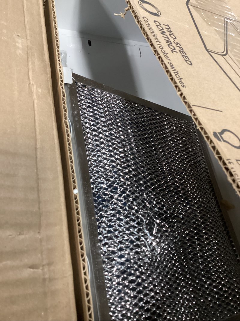 Condition photo showing As Is for Broan-NuTone 413001 Non-Ducted Ductless Range Hood with Lights Exhaust Fan for Under Cabinet, 30-Inch, White White 30-Inch