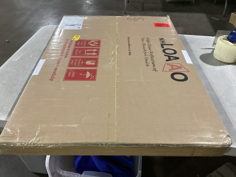 Condition photo showing Good Condition for LOAAO 20X30 Inch Bathroom Mirror with Wood Grain Colored Metal Frame, Rounded Rectangle Metal Framed Bathroom Mirror, Anti-Rust, Hangs Horizontally or Vertically Wood Grain Colored 20"L x 30"W