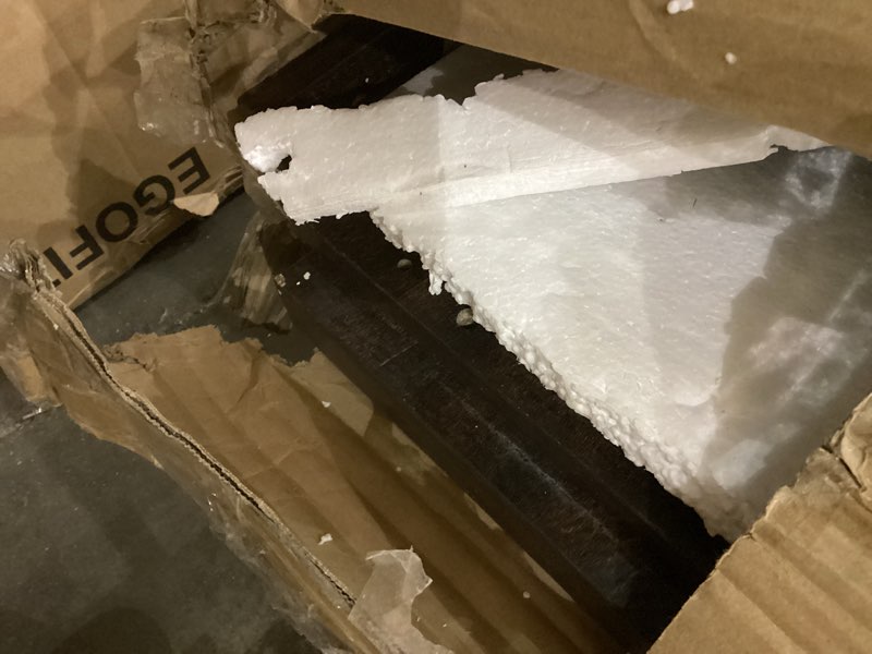 Condition photo showing As Is for IDEALHOUSE Farmhouse TV Stand and Entertainment Center for Tv up to 65 inches with Sliding Barn Doors and Adjustable Shelf, Tv Media Console Table with Storage Cabinet for Living Room, Brown New Farmhouse Brown