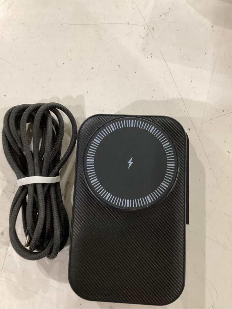 Condition photo showing As Is for 3 in 1 magnetic wireless charger iphone charging station,25w mag-safe charger for iphone with 35w usbc fast charging block iphone 6ft usbc-c woven cord for iphone 17/16/15 pro/pro max/14/13/12/airpods black