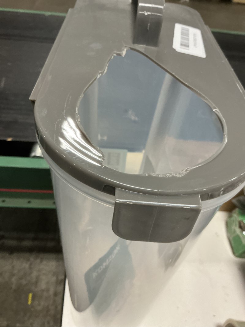 Condition photo showing As Is for komzon rice storage containers, 20 lb rice dispenser with pouring spout large bin for flour, pasta, grain and baking, pet dog cat bird food container grey