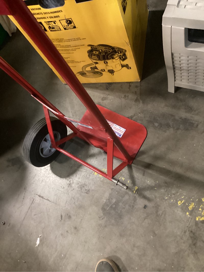 Condition photo showing As Is for milwaukee 800-lb capacity 2 -wheel red steel heavy duty hand truck