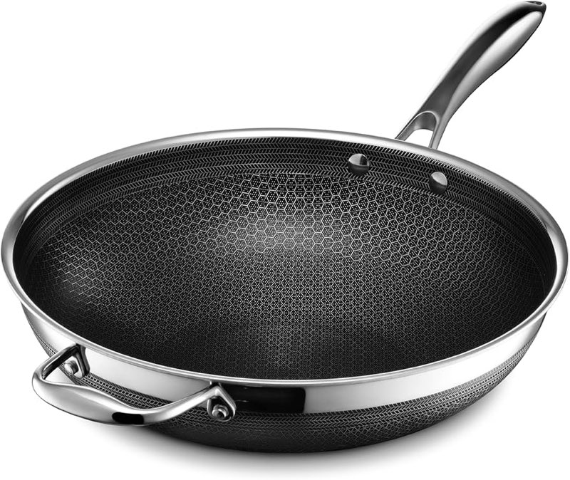 hexclad hybrid nonstick 12-inch wok, stay-cool handle, dishwasher-friendly, oven-safe up to 900°f, induction ready, compatible with all cooktops