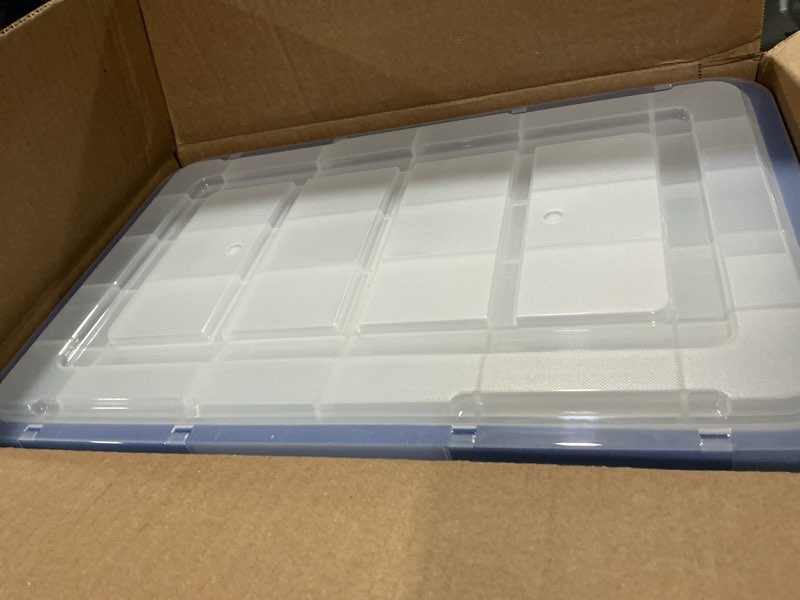 Condition photo showing Good Condition for IRIS USA WeatherPro 16 Qt Storage Bins with Lids, 3 Pack, BPA-Free Plastic Gasket Box with Tight Latch and Seal, Stackable Nestable Tote Tub - Clear/Blue 16 Qt. - 3 Pack