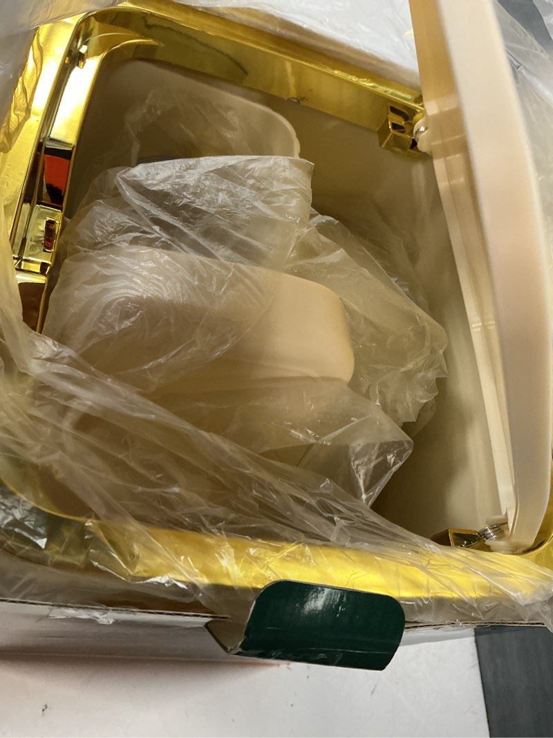 Condition photo showing Good Condition for bathroom accessories set-9pc set, complete bathroom decor & home decor, bathroom set with toilet brush, trash can, soap dispenser,modern home bath (beige&gold, bath set) bath set beige&gold