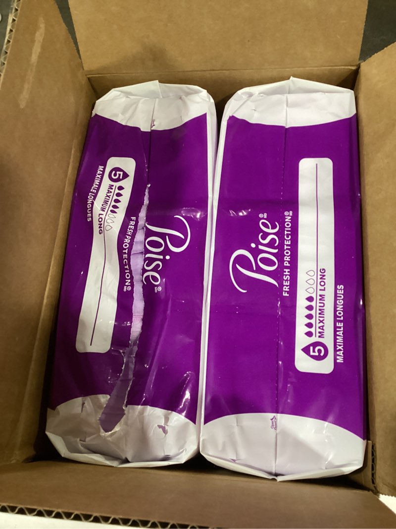 Condition photo showing As Is for Poise Incontinence & Postpartum Pads for Bladder Leaks, 5 Drop Maximum Absorbency, Long Length, 84 Count, Packaging May Vary Long 84