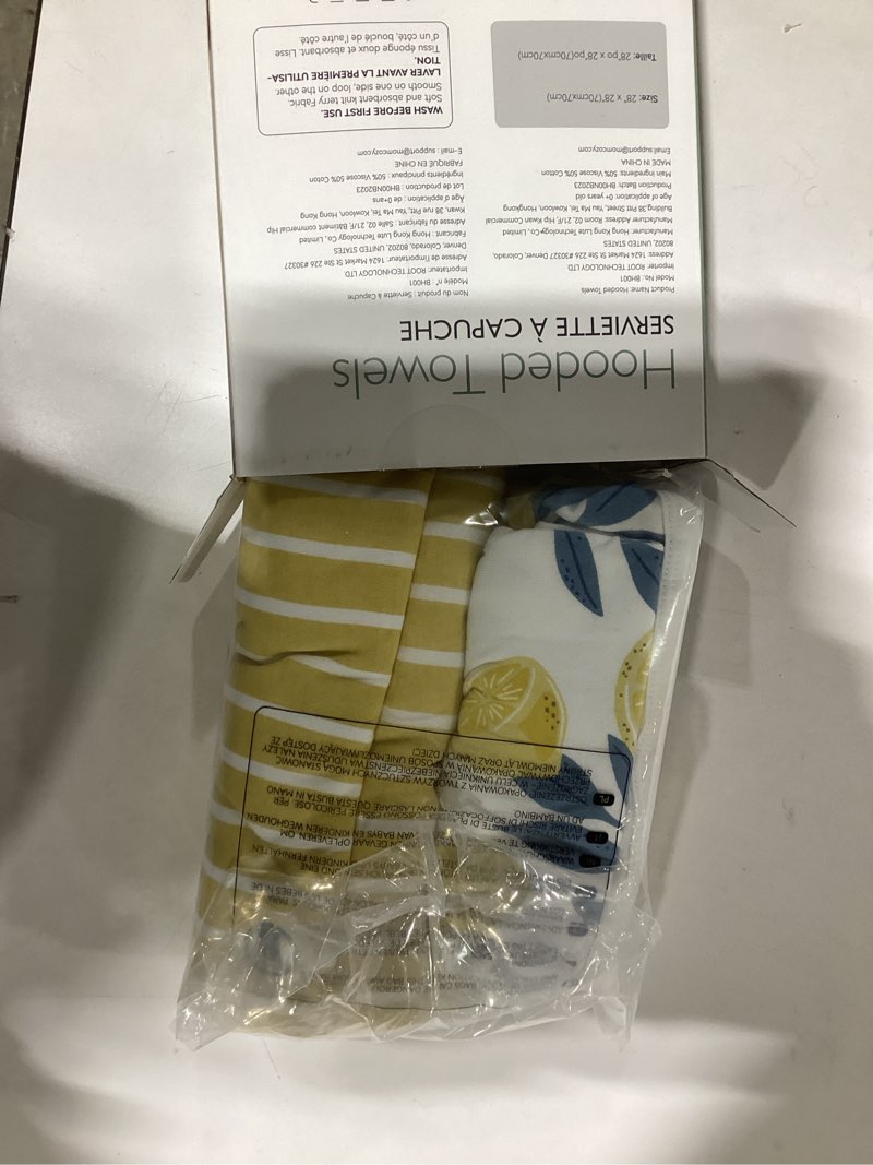 Condition photo showing New/Like New for momcozy baby towel with hooded - ultra soft & absorbent large bath towel set for comfort & gentle on baby's skin - med thick& durable -shower gift & bath essential for newborn, infant, toddler lemon leaves newborn bath towel ( 28 x 28 inch )