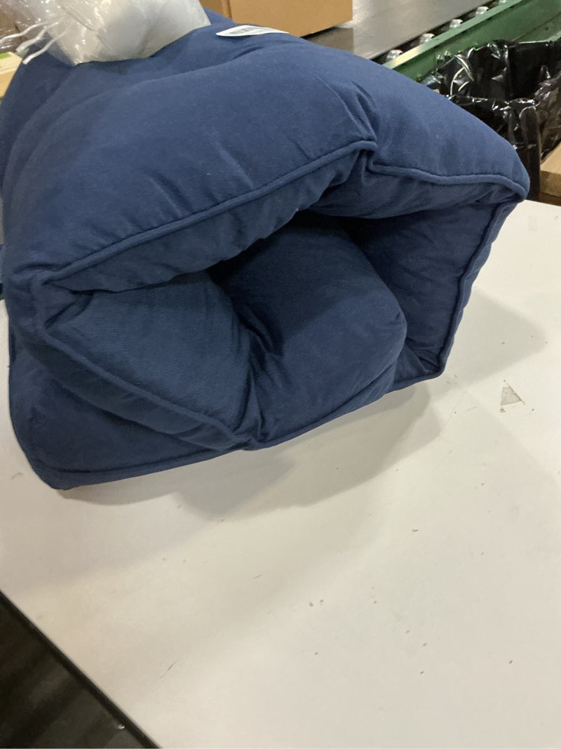 Condition photo showing As Is for Outdoor Bench Cushion, 48x18x5 Inch, Waterproof Bench Cushion for Outdoor/Indoor Furniture, Tufted Patio Bench Seat Cushion, Fade Resistant Outdoor Cushions for Porch Swing Couch, Navy Blue Navy Blue 48x18x5 Inch