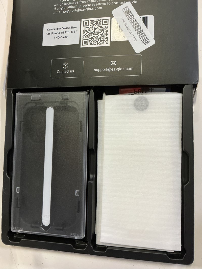 Condition photo showing New/Like New for ez-glaz-4 pack for iphone 16 pro screen protector[6.3"] 9h+ hardness 12ft military grade shatterproof long durable tempered glass film with flawless fit box, hd clear, scratch resistant transparency iphone 16 pro [6.3 inch]