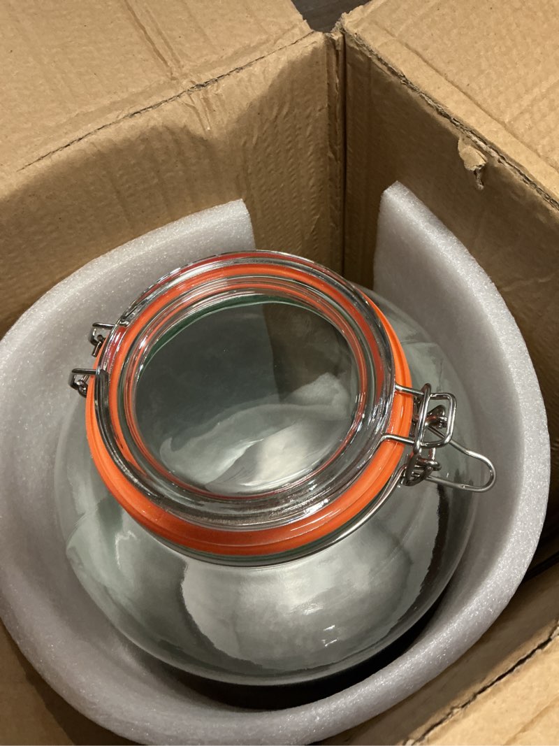 Condition photo showing New/Like New for 2.5-gallon glass storage jars with lids, wide mouth large flour containers for pantry storage, fermenting & food organization 2.5 gallon