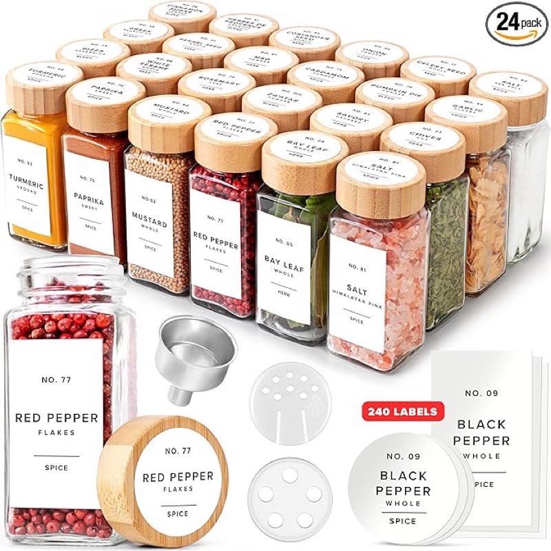 edelhaus® square spice jars with bamboo wooden lid (pack of 24) spice jars with shaker insert and 24
