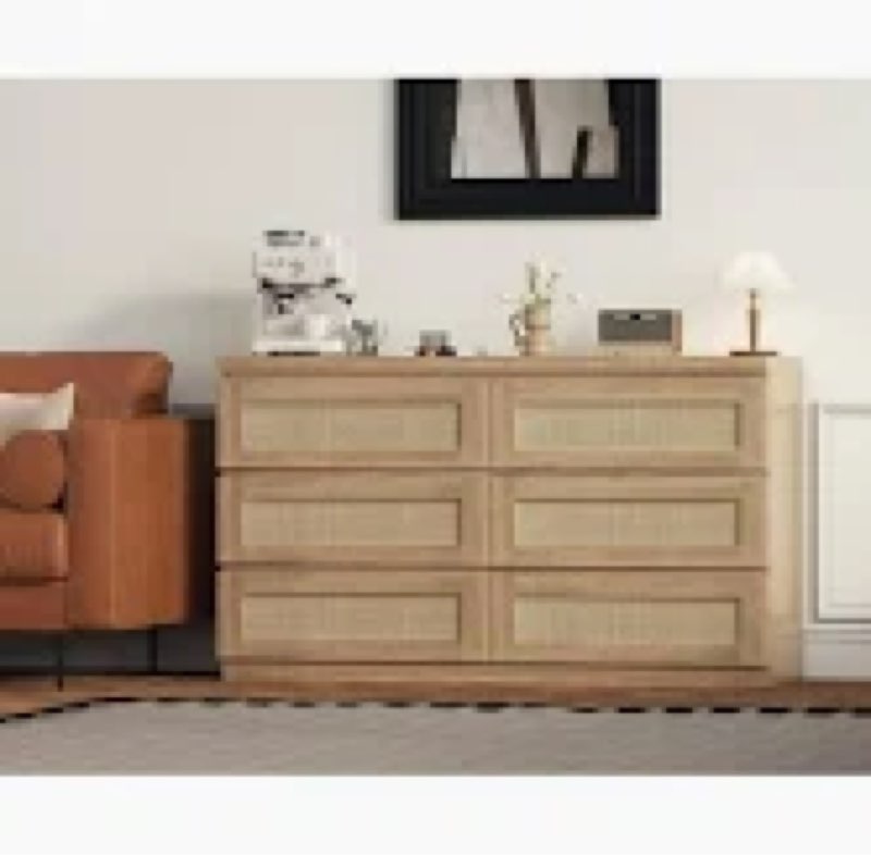 garveehome dresser for bedroom, rattan 6 drawer dresser for closet, double wood dressers & chest of 
