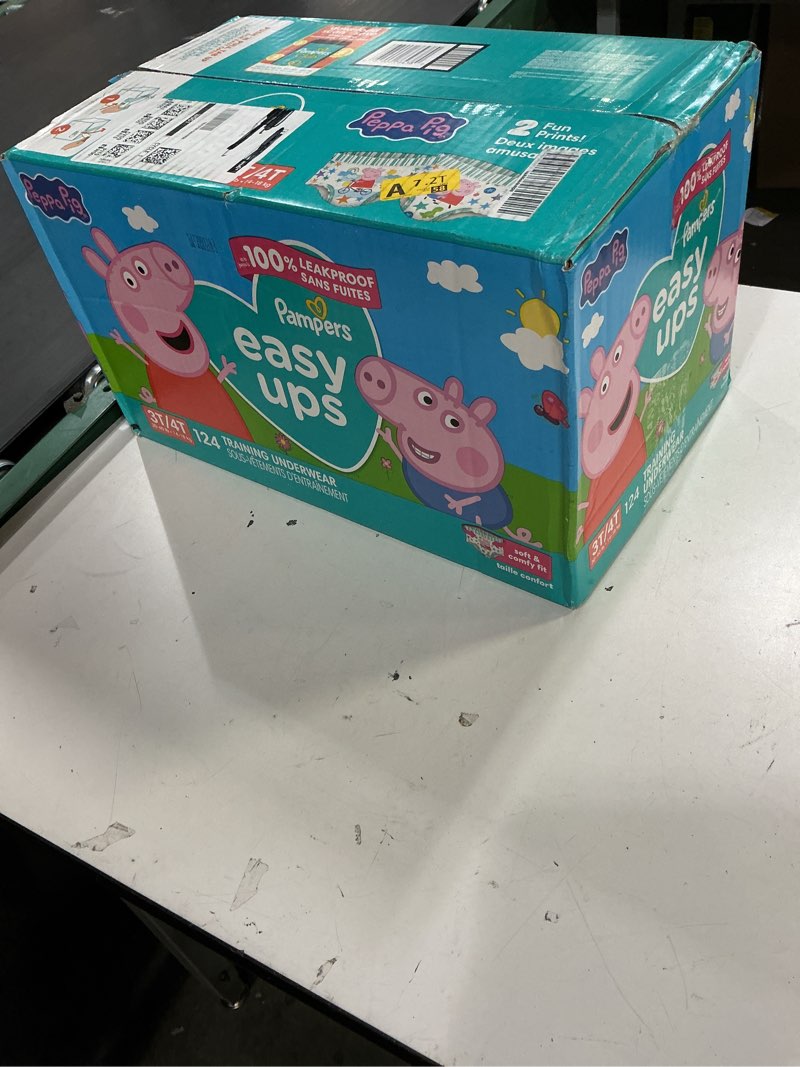 Condition photo showing New/Like New for easy ups girls & boys potty training pants, size 3t-4t, 124 count, peppa absorbent training underwear, up to 100% leakproof day and night, hypoallergenic (packaging may vary) 3t-4t 124