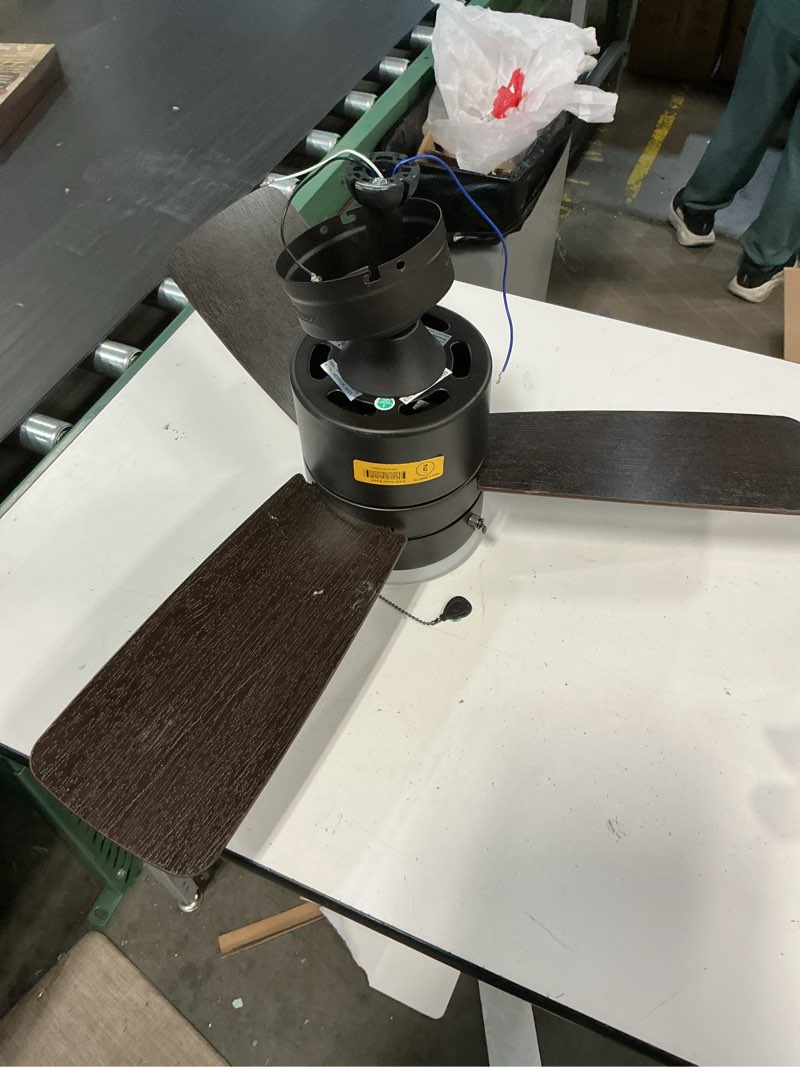 Condition photo showing As Is for hunter port haven 44-in matte black with black willow/greyed walnut blades covered outdoor