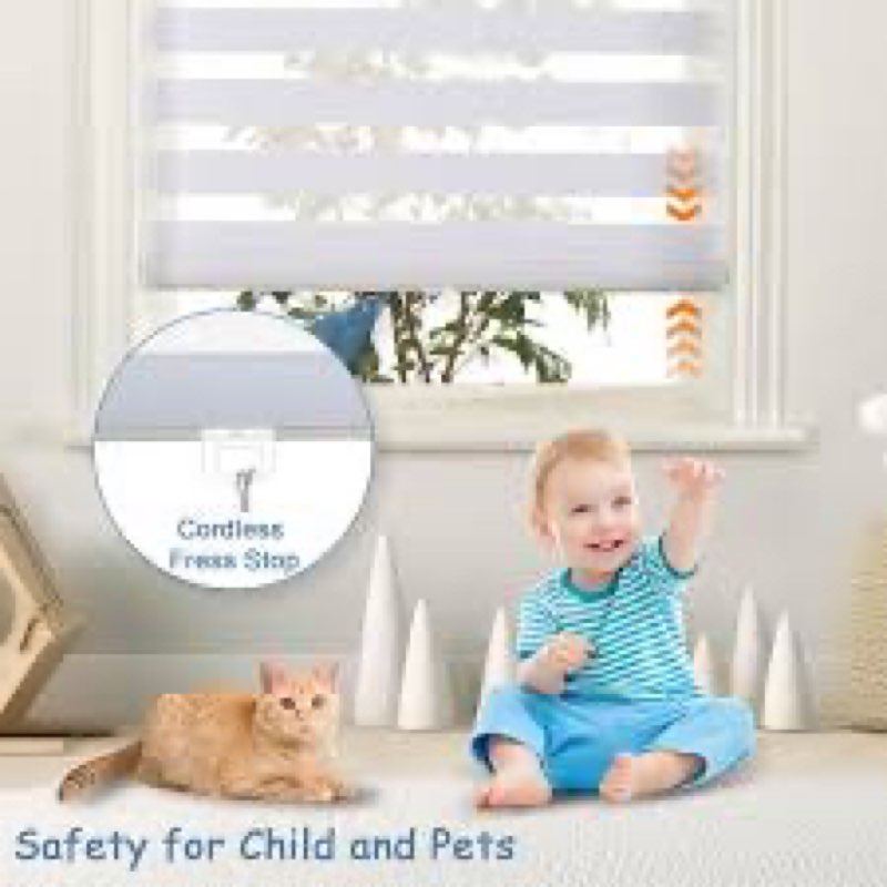 Bricurtex Cordless Zebra Blinds for Windows Shade Dual Layer Free-Stop Light Filtering Blackout Roll