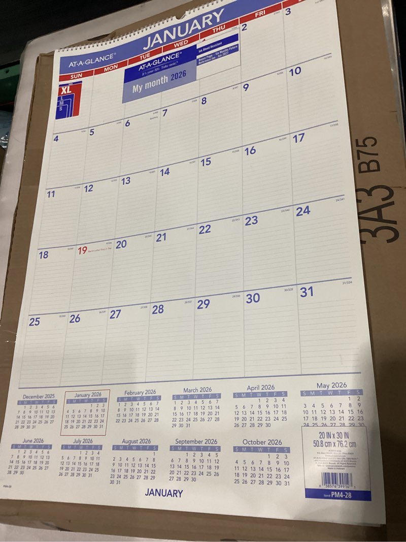 Condition photo showing As Is for AT-A-GLANCE 2026 Wall Calendar, 20" x 30", Extra Large (PM42826) 2026 New Edition 20"W x 30"H