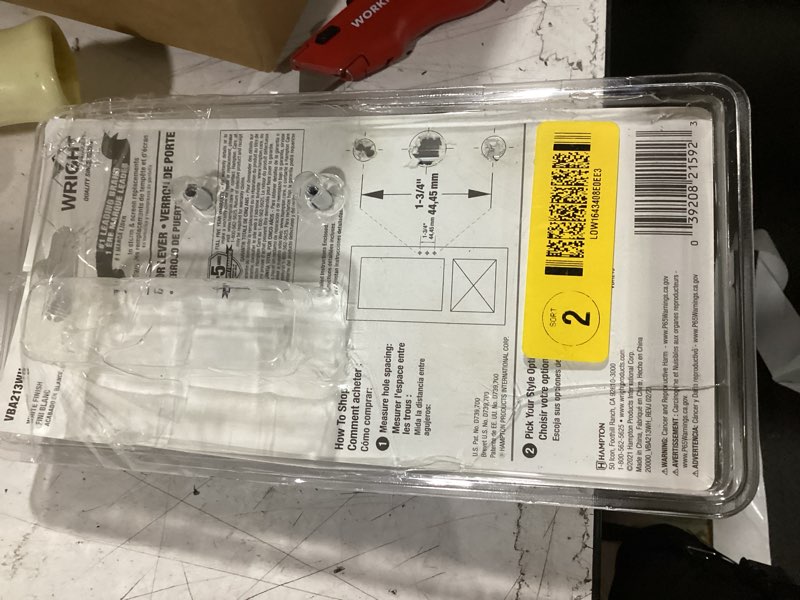 Condition photo showing As Is for wright products bayfield surface lever mount latch for screen and storm doors, white
