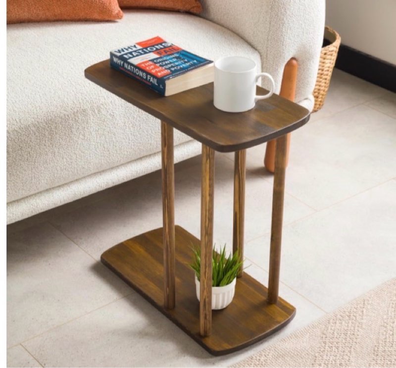 FURNIREM C-Shaped Solid Wood End Table, Side Table for Couches, Sofa Tables Slide Under Couch for Li