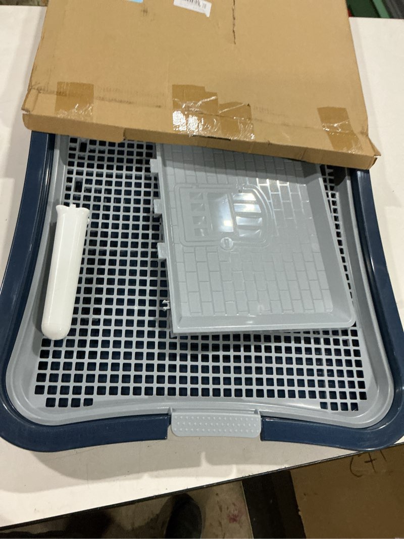 Condition photo showing As Is for pee pad holder, indoor potty tray for puppy and small size dog with pee wall, non-skid feet, 20 * 15.4 * 1.4 inch (x-large)