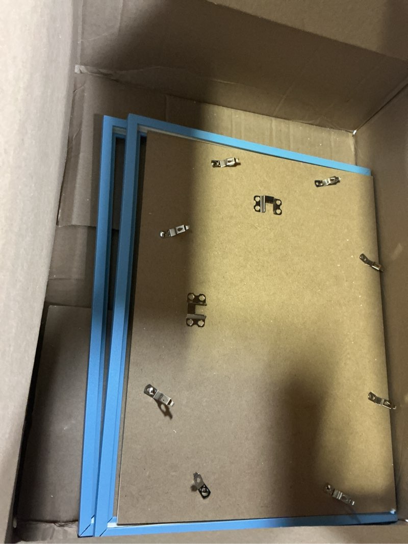 Condition photo showing As Is for upsimples 12x16 picture frame, display pictures 8.5x11 with mat or 12 x 16 without, wall hanging poster frames, blue, 1 pack blue 12x16