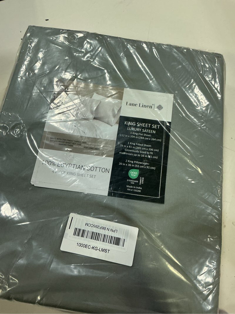 Condition photo showing New/Like New for lane linen 100% egyptian cotton king bed sheets, eco friendly no pill naturally cooling sheet king size, soft & comfy sateen weave silky smooth finish, available in variety of colors -lime stone king lime stone