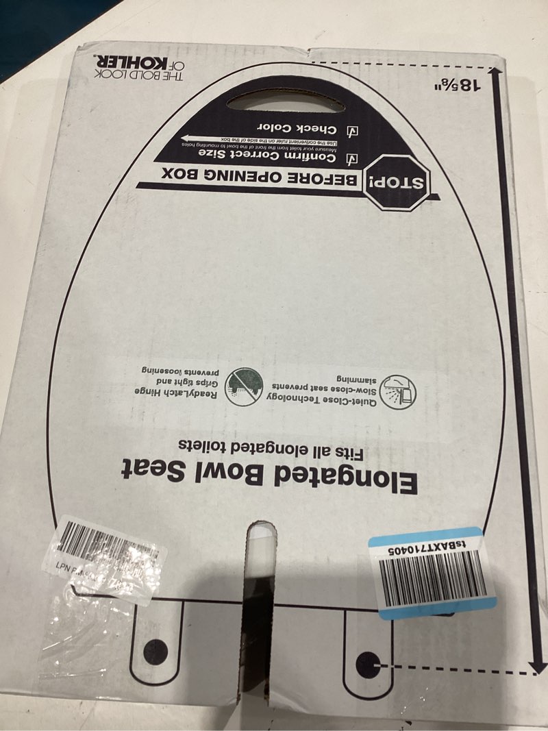 Condition photo showing New/Like New for kohler 4636-rl-0 cachet readylatch elongated toilet seat slow close, soft close toilet seat quiet lid, contoured grip-tight bumpers installation hardware, apartment essentials, white white elongated ready latch