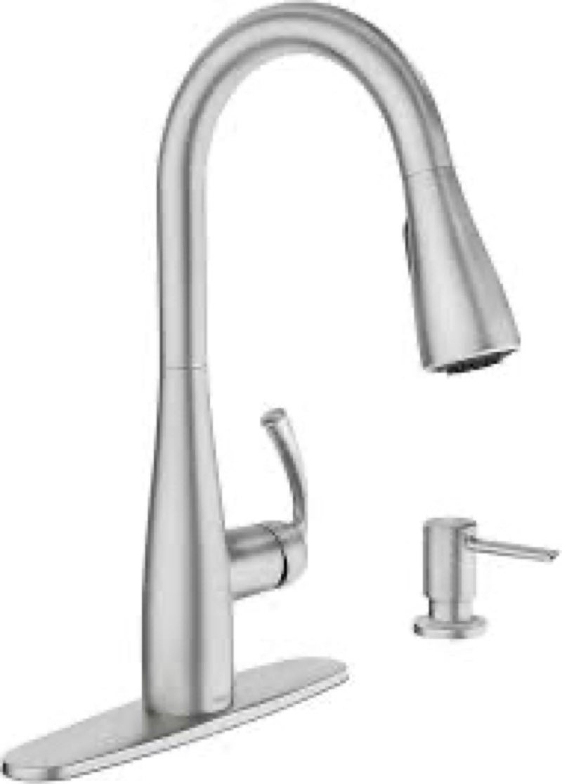 Moen Essie Spot Resist Stainless Pulldown Sprayer Kitchen Sink Faucet Set with Modern Pump Soap Dispenser, 87014SRS Spot Resist Stainless Standard