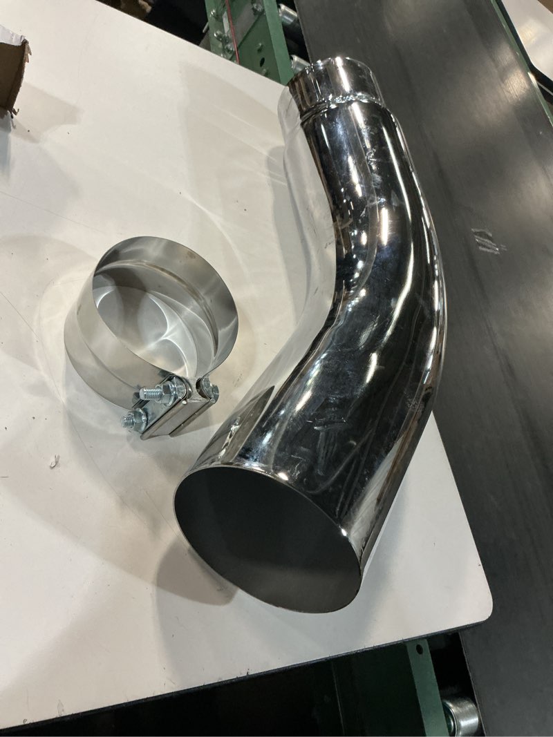 Condition photo showing As Is for  stainless steel diesel exhaust turndown elbow pipe 5'' inlet 6'' outlet 23" l us