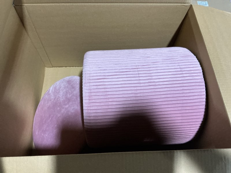 Condition photo showing Good Condition for royal windsor round ottoman with storage set of 2,vanity stool with storage for bedroom, ottoman coffee table,small velvet foot stool for living room, pink velvet-pink