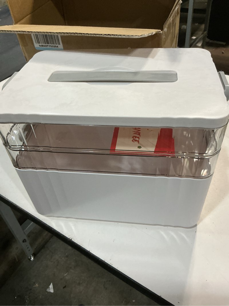 Condition photo showing Good Condition for 3-tier medicine organizer - portable medicine cabinet with plastic handle, multipurpose medical box, pill organizer, empty first aid kit for home