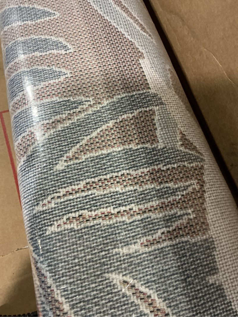 Condition photo showing As Is for jonathan y tropical palm indoor outdoor area rug 5x8 orange/navy/ivory, montego high-low for backyard, patio, porch, easy-cleaning, high traffic, pet-friendly, non-shedding (hwc101a-5) orange/navy/ivory 5'3" x 7'7" (rectangular)