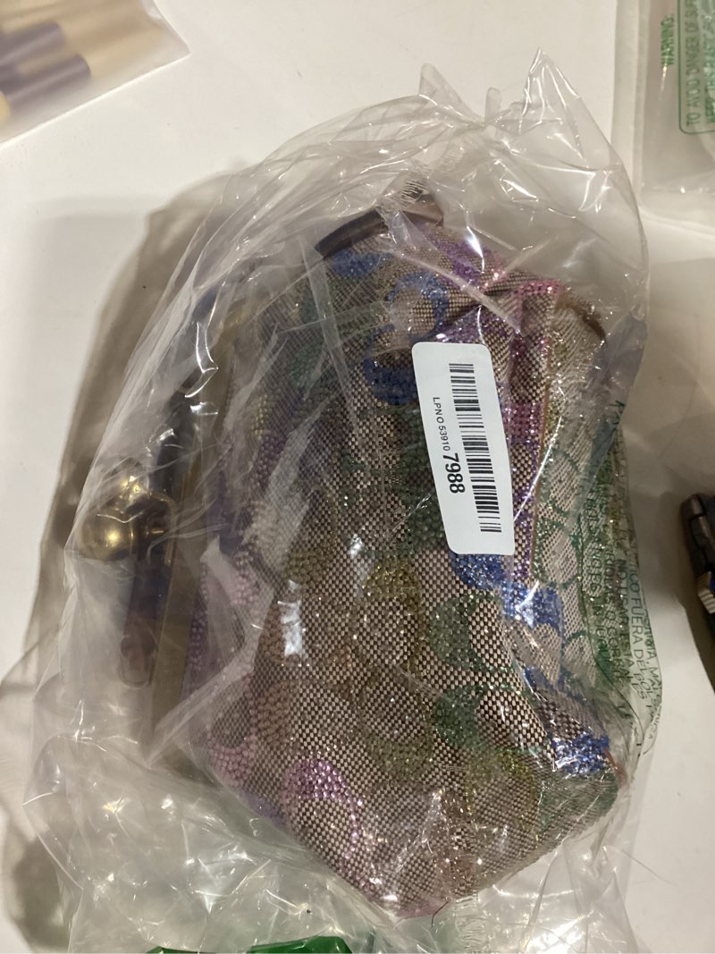 Condition photo showing New/Like New for coach women's jacquard kisslock frame bag 16 b4/rainbow multi one size