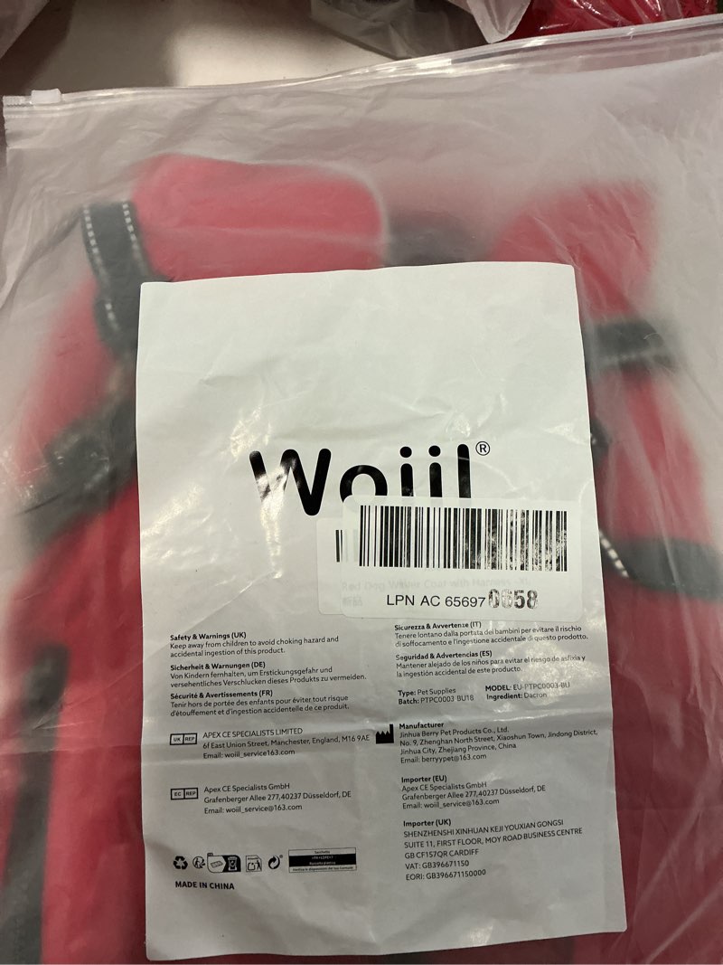 Condition photo showing New/Like New for dog winter coat with harness built-in | waterproof dog jacket with zipper & fleece lining | reflective cold weather coat for small medium large dogs x-large red