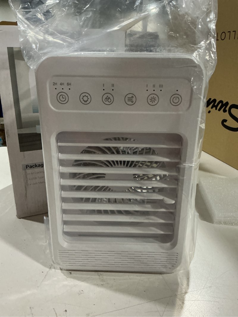 Condition photo showing Good Condition for portable air conditioners, 4-in-1 evaporative personal air cooler humidifier with 3 speeds 7 colors light, 600ml mini personal air conditioner fan, usb quiet air cooler for room office desk
