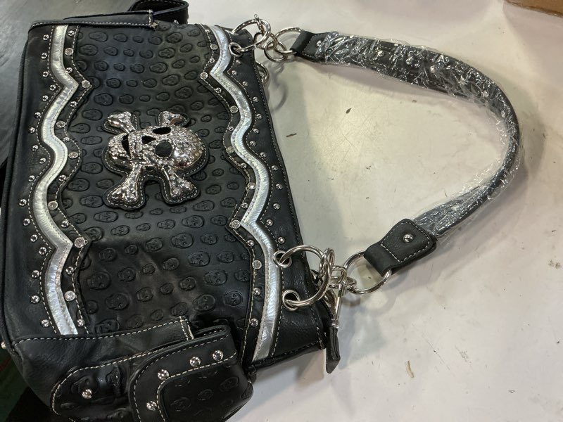 Condition photo showing Good Condition for punk gothic skull crossbone goth purse women shoulder bag crossbody wallet black