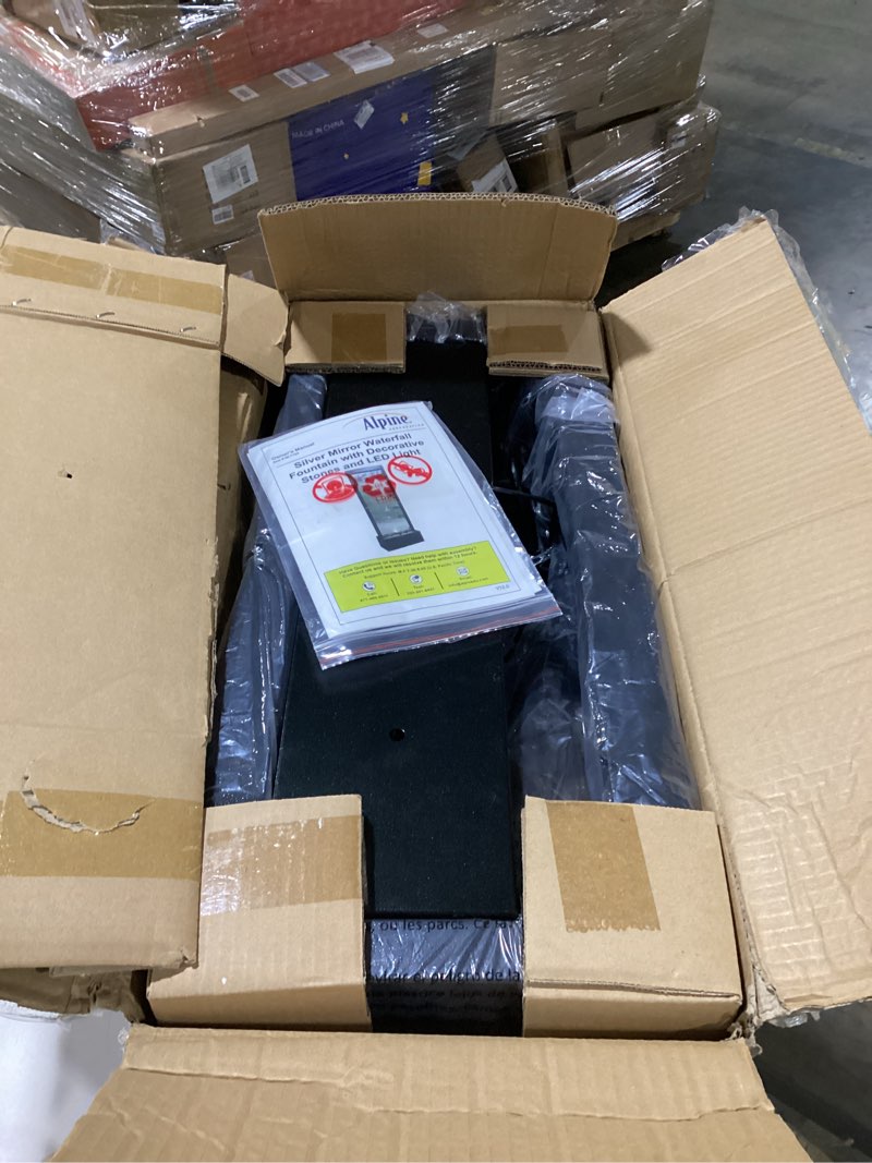 Condition photo showing Good Condition for Alpine Corporation - Mirror Waterfall Fountain with Stones & Lights - Zen Indoor/Outdoor Decor for Office, Living Room, Patio, Entryway - 48 Inches (Silver) 48 Inches - Silver