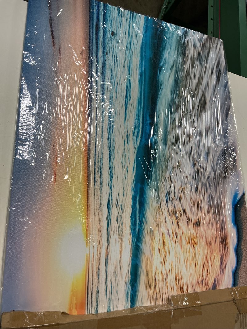 Condition photo showing New/Like New for baisuart s02250 canvas prints wall art beach sunset ocean waves nature pictures stretched canvas wooden framed for living room bedroom and office 20.00" x 40.00" sunset waves