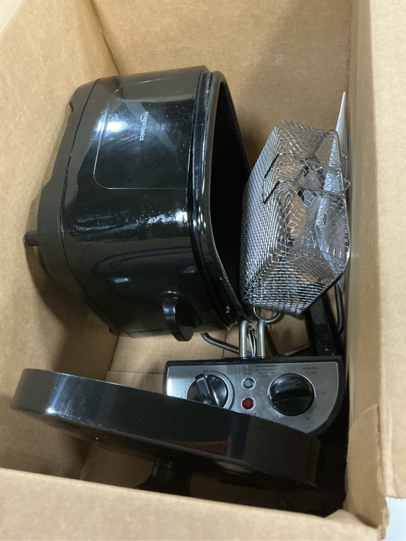 Condition photo showing As Is for Amazon Basics 2.1-Qt (2.0L) Electric Deep Fryer with 8-Cup Oil Capacity, Timer, Adjustable Temperature, Easy Draining Basket, Viewing Window, 1500W, Black 2.1-Qt, Black