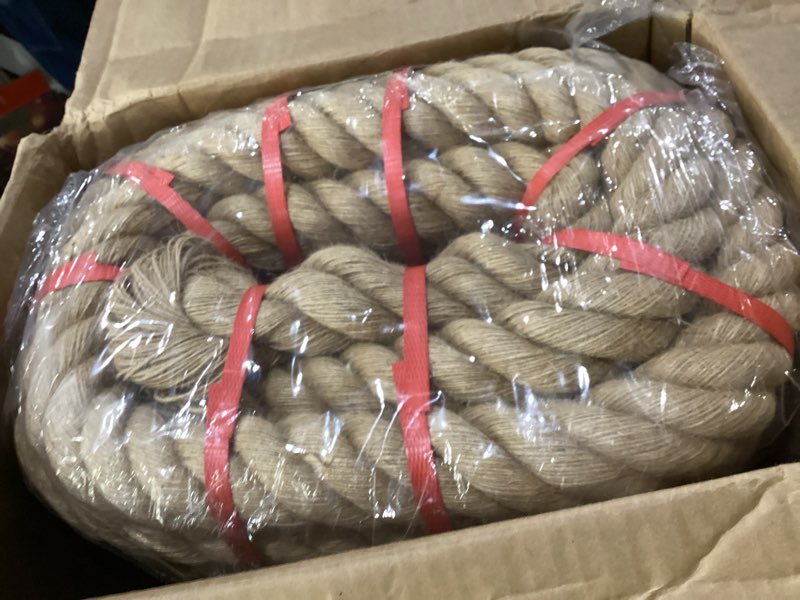Condition photo showing Good Condition for 2 inch x 50 ft hemp rope, 4400 lbs working strength, heavy duty 4 strand twisted cord for battle rope, dock piling & tug of war 2 in 50 ft