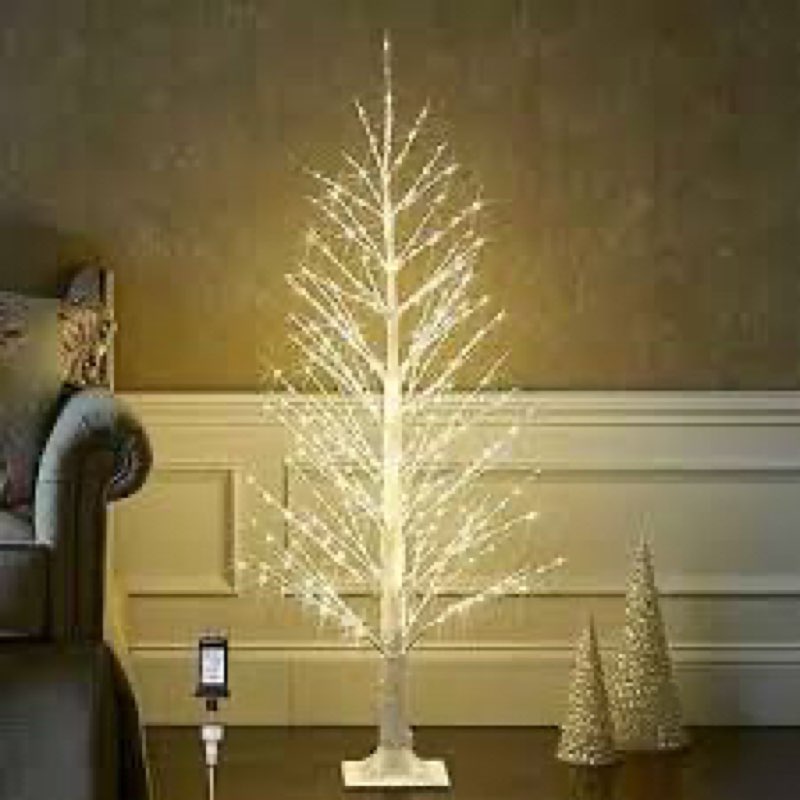 BAOLITVINE Lighted White Alpine Tree 4FT Christmas Tree 450 LED Warm White Lights, Twig Tree with Li