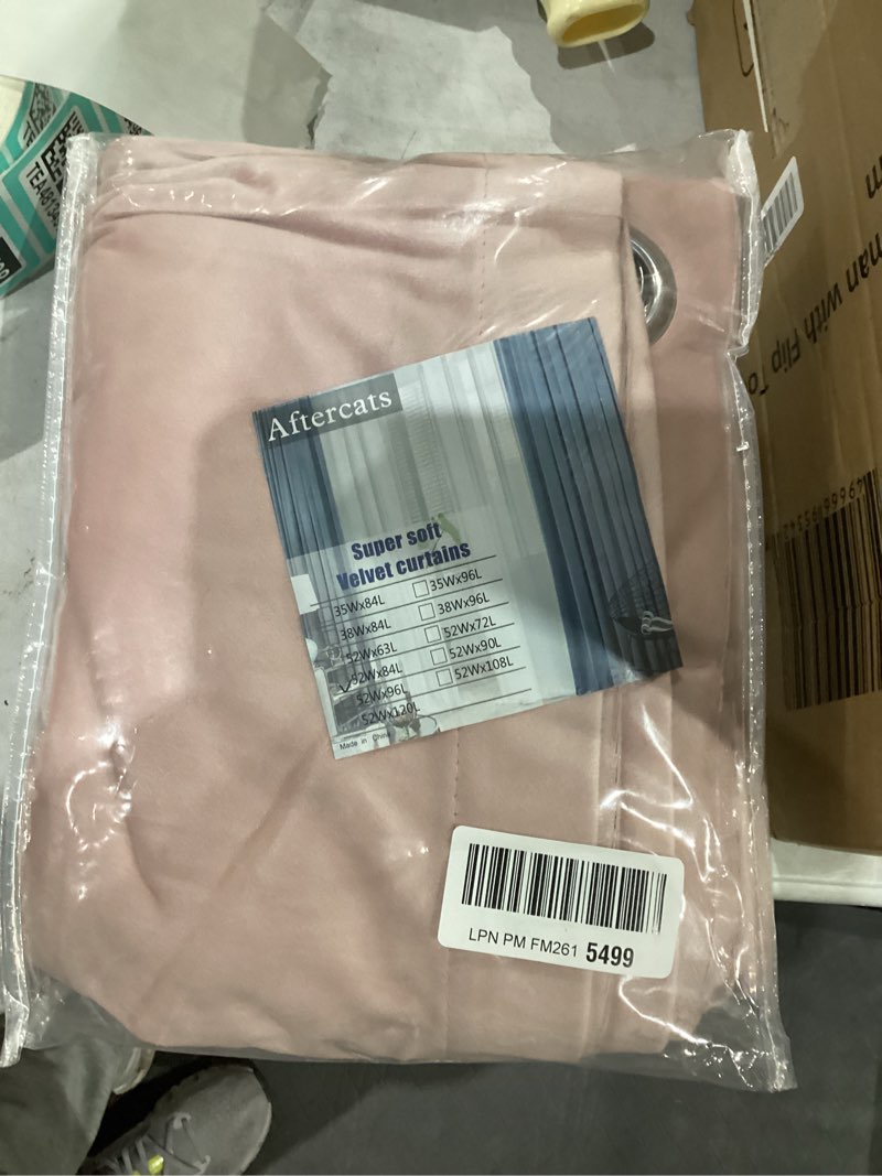 Condition photo showing New/Like New for Super Soft Luxury Velvet Curtains for Living Room Light Blocking Velvet Curtain Panels Privacy Grommet Window Drapes for Bedroom/Sliding Glass Door, 2 Panels (Pink, 52W84L)