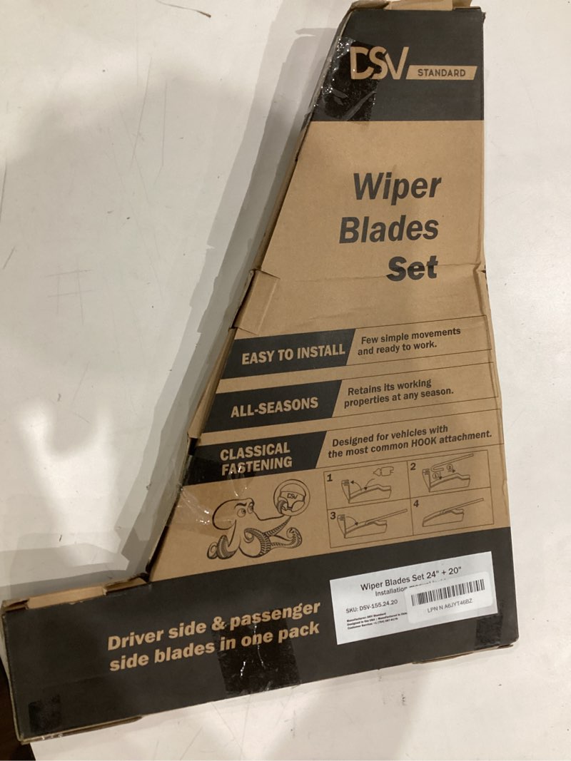 Condition photo showing As Is for OEM Quality Windshield Wiper Blades, 24” and 20” DSV Standard Car Wiper Blades With Universal U/J Hook Only, Automotive Replacement Wiper Blades for my Car, Water Repellency Wiper Blade, Pack of 2