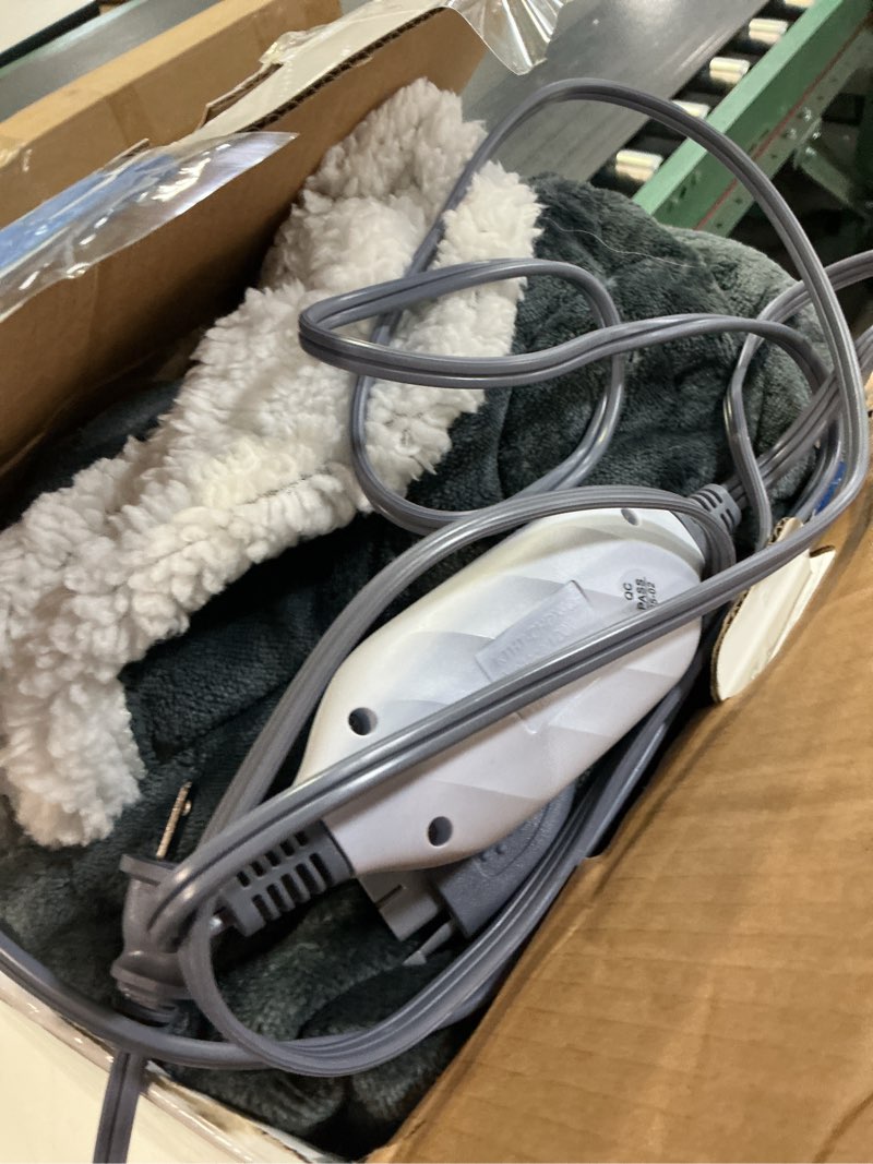 Condition photo showing As Is for Westinghouse Electric Snuggle Throw Blankets with Foot Pocket, Wearable Heated Blanket with Sleeves, 6 Heating Levels & 2 to 10 Hours Heating Time Settings, 50 * 70"+18", Grey 70*50" Heated Snuggle Blanket Grey&ivory